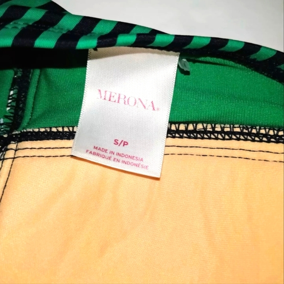 NEW MERONA Small 1 Pc Striped Green Navy Blue Halter SWIM Suit - Picture 6 of 6